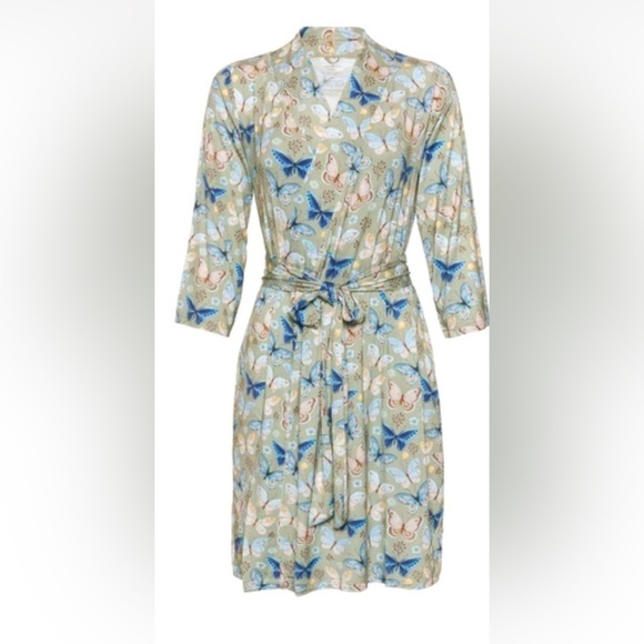 Host Pick ๐๐Lucy Posh Peanut Maternity & after robe green blue butterfly L - Picture 2 of 9